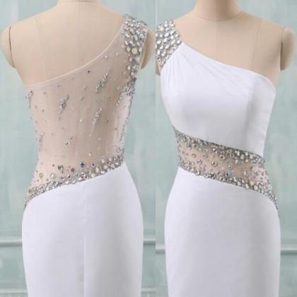 Sexy Beads One-shoulder White Sheer..
