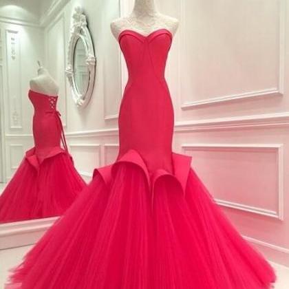 Red Prom Dress,Mermaid Evening Dres..