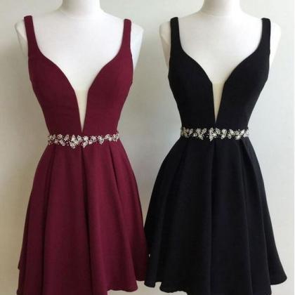Burgundy/Black Prom Dress, V Neck P..
