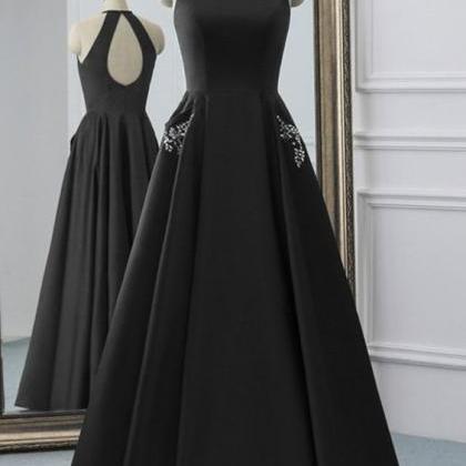  Simple Black Satin Open Back Long ..