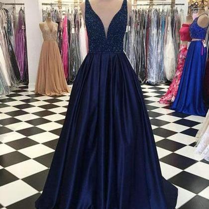 Navy Blue Prom Dress , Charming Pro..