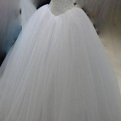 Classy White Ball Gown Long Beaded ..