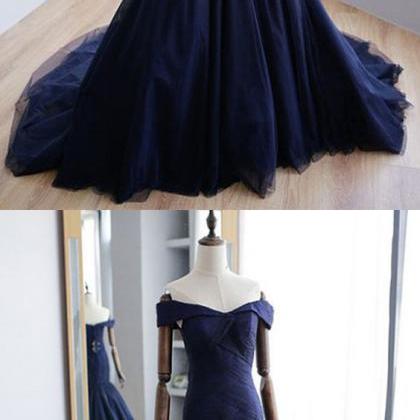 Mermaid Navy Blue Prom Dress, Simpl..