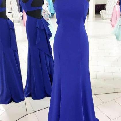 Sparkly Royal Blue Mermaid Halter Neck Beaded Long Prom Dress with Slit