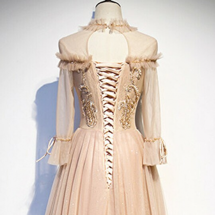 A-Line/Elegant Sleeveless High Neck Tulle Beading Two Piece Prom Dresses main image 1