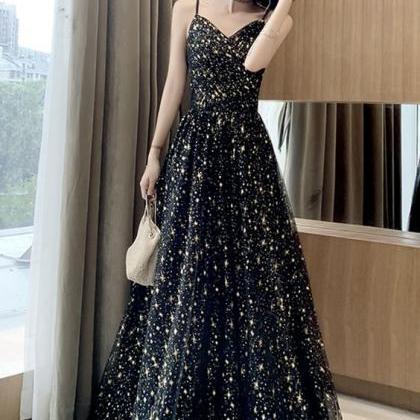 Simple Tulle Black Long Evening Prom Dress, Black Evening Dress main image 1