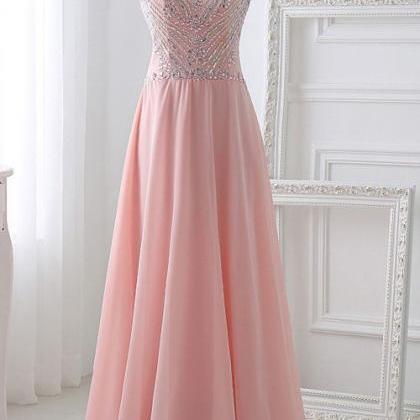 Fashion A Line Scoop Neck Floral Chiffon Prom Dress with Beading