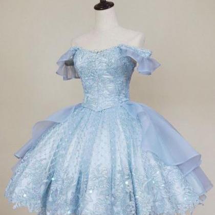 Vintage Blue Lace Homecoming Dresse..