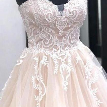 Unique sweetheart neck tulle lace a..