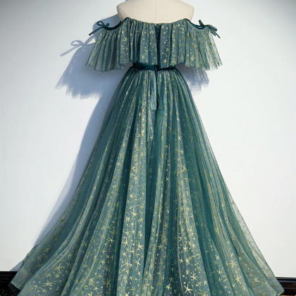 Green Off The Shoulder A-Line Tulle..