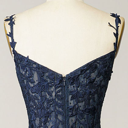 A Line Spaghetti Straps Navy Blue T..