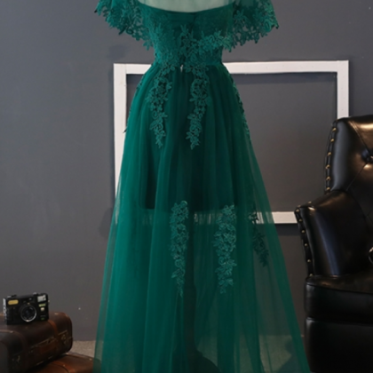 Charming Green Tulle A-Line Prom Dr..