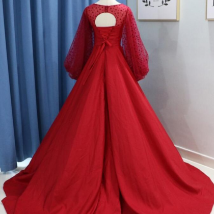 Elegant Red Satin With Piuff Long S..