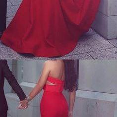 Gorgeous Sweetheart Strapless Prom Dress, Red Long Prom Dress, Backless Mermaid Prom Dress