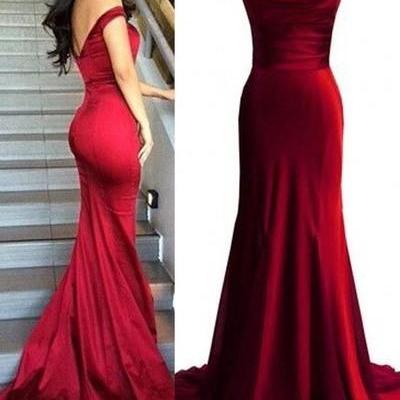 Red Off-the-shoulder Mermaid Long Prom Dress/Evening Dress