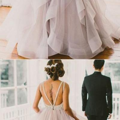 Backless Glamorous Prom Dress, Lace Puffy Tulle Prom Dress, Long Sexy Evening Dress