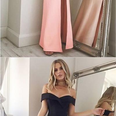 Long Slit Prom Dresses,Off The Shoulder Evening Gowns,Sexy Party Dresses
