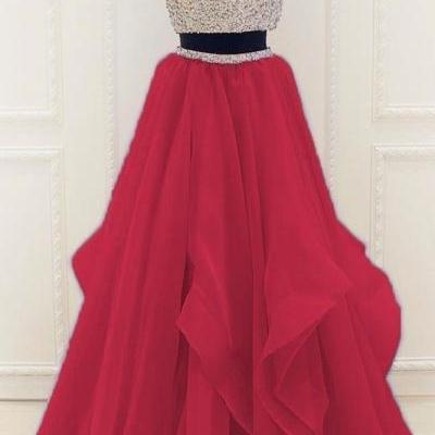 Two Piece Prom Dress, Beading Long Prom Dress, Elegant Round Neck Party Dress,(just the top dress)