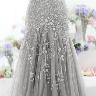 High Quality Silver Mermaid Long Prom Dresses with Beaded