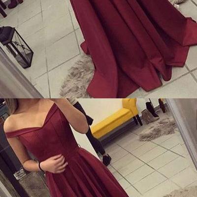 Burgundy A Line Cap Sleeves Long Prom Dresses,Evening Party Dress, M119