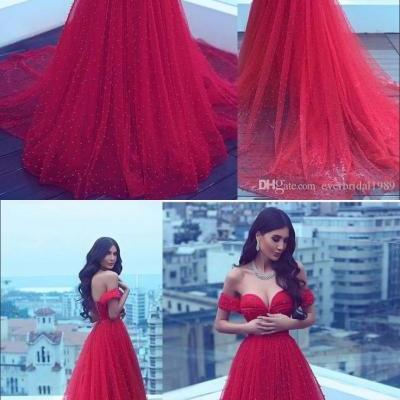 Sexy Off Shoulder Prom Dress, Burgundy Party Dress, Tulle Long Evening Dress 51515