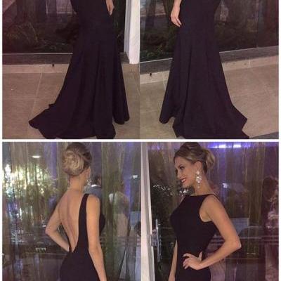 Simple Black Prom Dress, Backless Long Party Dress, Mermaid Evening Gown 51643