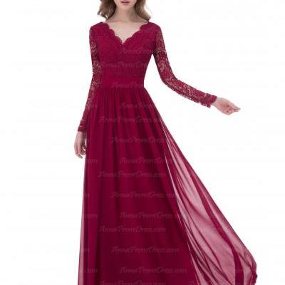 Beautiful V-neck Lace Floor-length Chiffon Bridesmaid Dress 52457