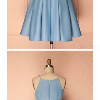Simple A Line Blue Homecoming Dress,Short Prom Dress,Straps Party Dress