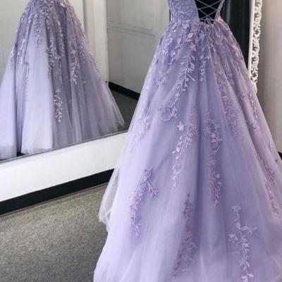 Lilac Prom Dress with Appliques