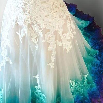 Beautiful Prom Dress A-line Sweetheart Ombre Lace Elegant Long Prom Dresses