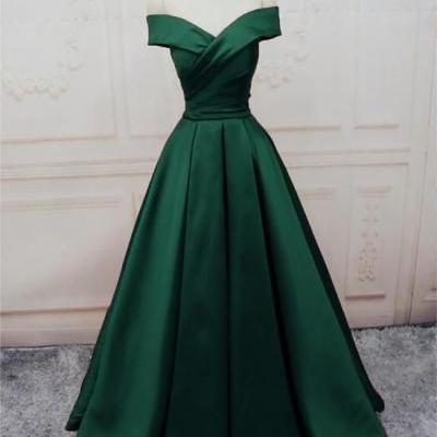 Off the shoulder green satin prom dress 