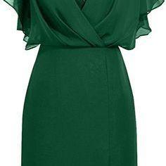 Green Sheath/Column V-neck Knee-Length Chiffon Party Dress 