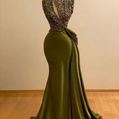 Olive Green Prom Dresses with Sparkly Sequins