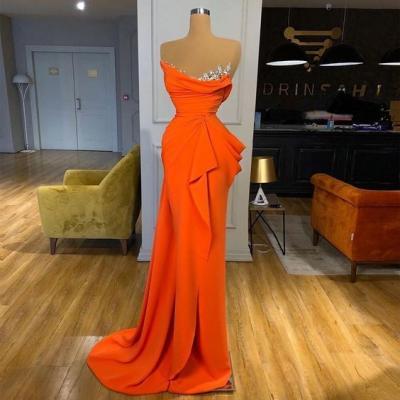 Sheath Evening Gowns Orange Party Dress Sequins Formal Dress 
