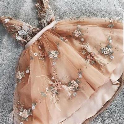 Princess V neck Tulle Homecoming Dress with Handemade Flower