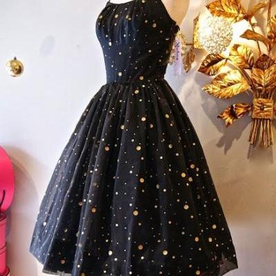 Spaghetti Straps Black Shiny Short Homecoming Dress 