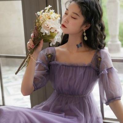 Romantic purple tulle dress, Hepburn style, super fairy midi dress, vintage bouffant dress