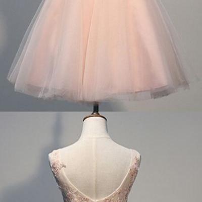 Pink Prom Dress,V Neck Prom Dress,Applique Prom Dress,Tulle Prom Dress,Bridesmaid Prom Dress, Cheap Party Dress, 2017 Evening Dress