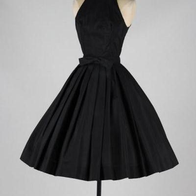 Black Halter Short Homecoming Dress Featuring Bow Accent Belt Featuring Open Back, Formal Dress