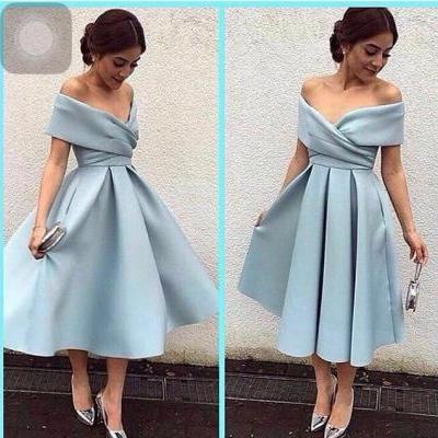 Off The Shoulder Prom Dress,Satin Prom Dress,Midi Prom Dress,Fashion Prom Dress,Sexy Party Dress, New Style Evening Dress