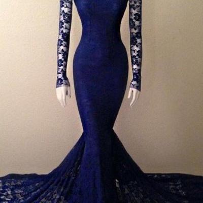 Royal Blue Prom Dress,Lace Prom Dress,Mermaid Prom Dress,Fashion Prom Dress,Sexy Party Dress, New Style Evening Dress