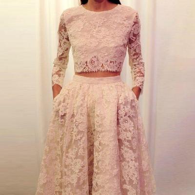 Lace Prom Dress,Long Sleeve Prom Dress,Two Pieces Prom Dress,Fashion Prom Dress,Sexy Party Dress, New Style Evening Dress