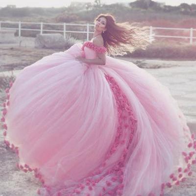 Modest Quinceanera Dress,Pink Ball Gown,Floral Prom Dress,Fashion Prom Dress,Sexy Party Dress, New Style Evening Dress
