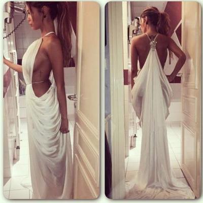 White Prom Dress,Backless Prom Dress,Hater Prom Dress,Fashion Prom Dress,Sexy Party Dress, New Style Evening Dress