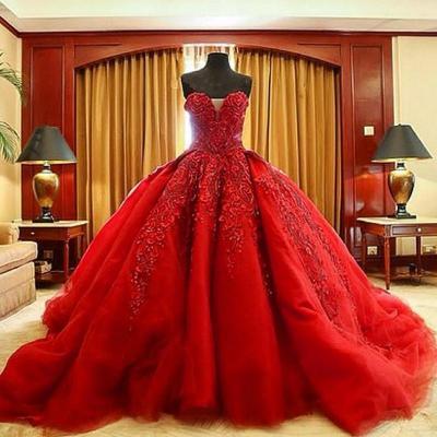 Gorgeous Ball Gown,Red Prom Dress,Lace Prom Dress,Fashion Bridal Dress,Sexy Party Dress, New Style Evening Dress