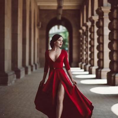 Red Prom Dress,Split Prom Dress,Fashion Prom Dress,Sexy Party Dress,Custom Made Evening Dress