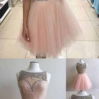 Tulle Prom Dress,Short Prom Dresses,Sleeveless Elegant Prom Gown,Fashion Homecoming Dress,Sexy Party Dress,Custom Made Evening Dress