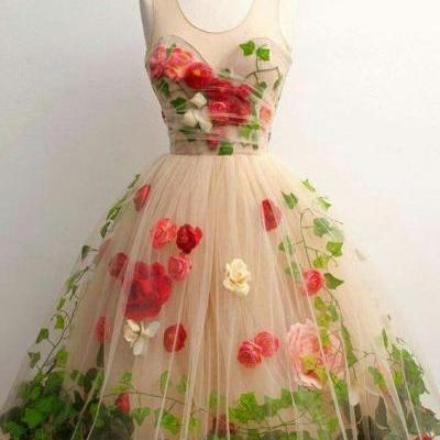 Unique Prom Dress,Floral Prom Dress,Fashion Homecoming Dress,Sexy Party Dress,Custom Made Evening Dress