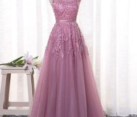 White Lace Scoop Appliques Prom Dress LBQ1618