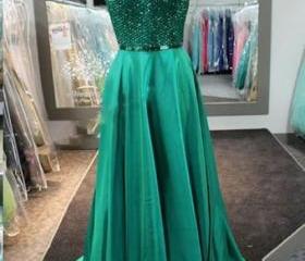 Green Prom Dress,Sequins Prom Dress,Halter Prom Dress, Floor Length ...
